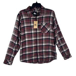 Quiksilver Plaid Button-Up Shirt Men's Size Small Red and Black Long Sleeve NWT‎